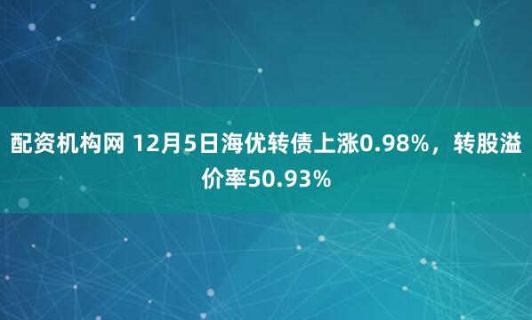 配资机构网 12月5日海优转债上涨0.98%，转股溢价率50.93%